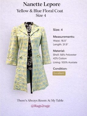 Nanette Lepore Floral Coat – Yellow & Blue – Excellent Condition – Size 4